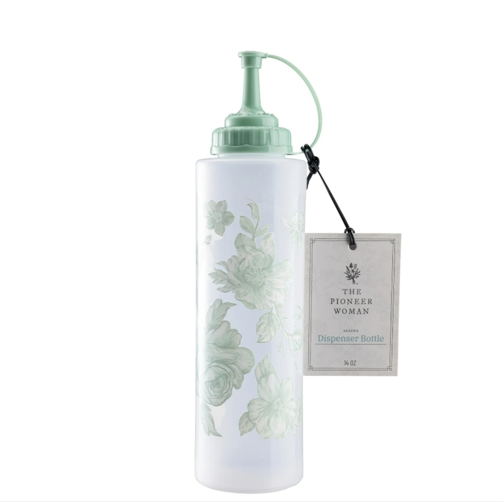 💜 New The Pioneer Woman Agatha Green Floral Oil & Vinegar 14oz Plastic Bottle